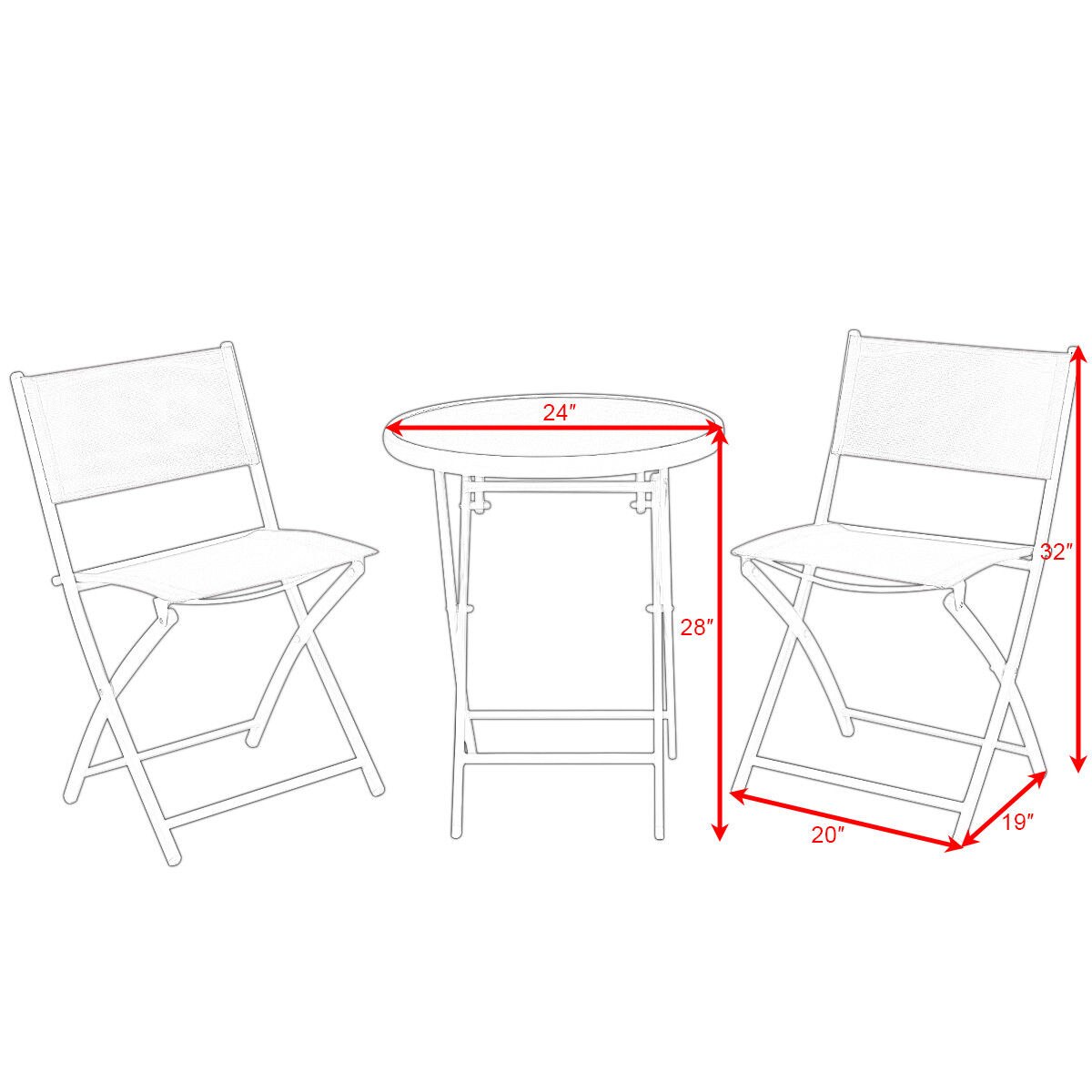 Costway 3 PCS Folding Bistro Table Chairs Set - Image 3