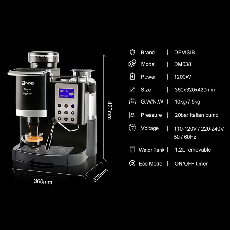 DEVISIB Professional Coffee Machine Coffee Maker with Grinder Automatic Americano China Tea Cafetera Espresso Kitchen Appliances - Image 3