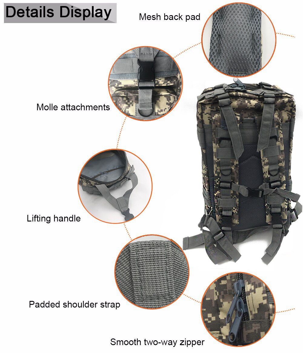 1000D Nylon 30L Military Tactical Backpack Hiking Camping Bag Travelling Trekking Bag Camouflage Bag Rucksacks tactical bag - Image 6